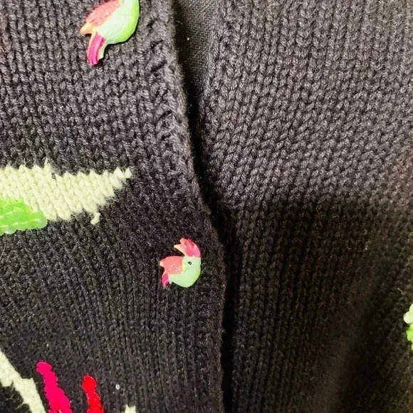 Vintage Black Storybook Knits Dreams of Paradise Embroidered Cardigan Sweater - Picture 3 of 7